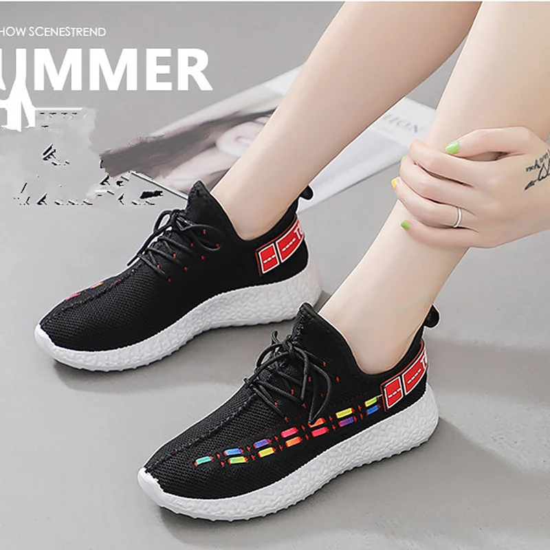 

Sneakers women lace up Vulcanized shoes wedge Trainers shoes knitted Girl tennis shoes breathable Running shoes comfortable