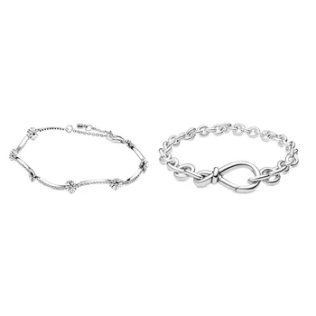

925 Sterling Silver Bracelets Infinity Knot Bangle Diy Chain Fashion Style For Women Wedding Birthday Jewelry Gift