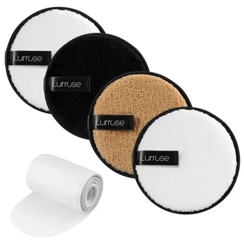 

Lurrose 4PCS Reusable Facial Cleansing Pads Makeup Remover Pads Hairband with Hook and Loop