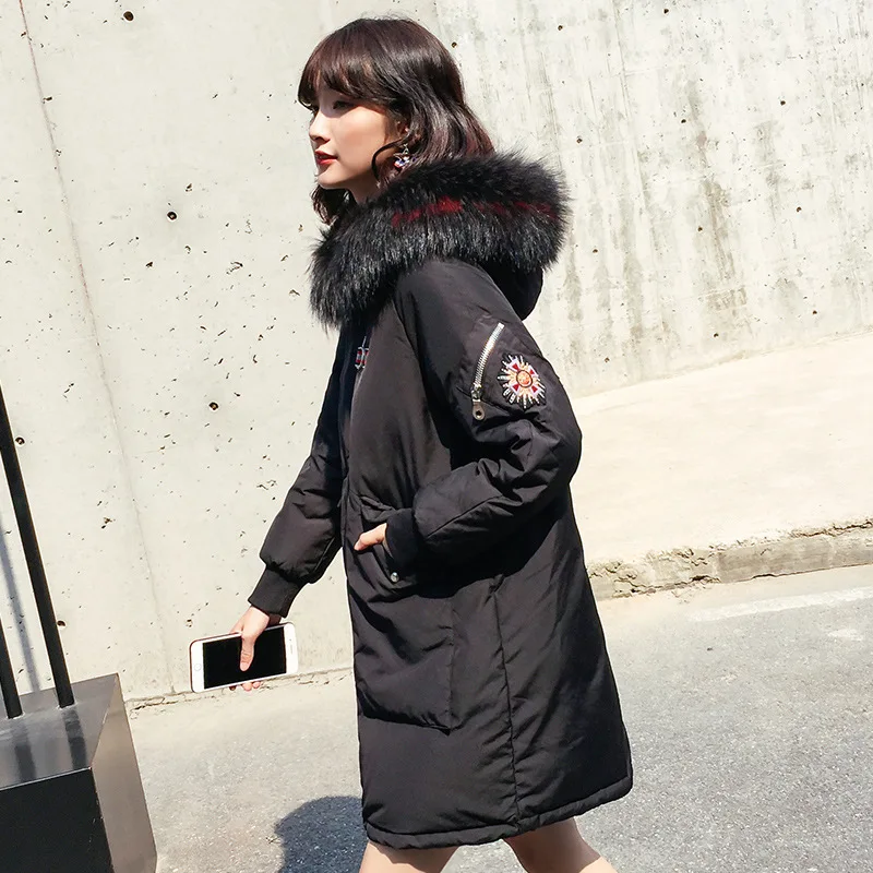 Winter Korean-style WOMEN'S Wear New Style Loose-Fit Mid-length down Jacket Women's Fashion Thick Large Fur Collar Coat Fas