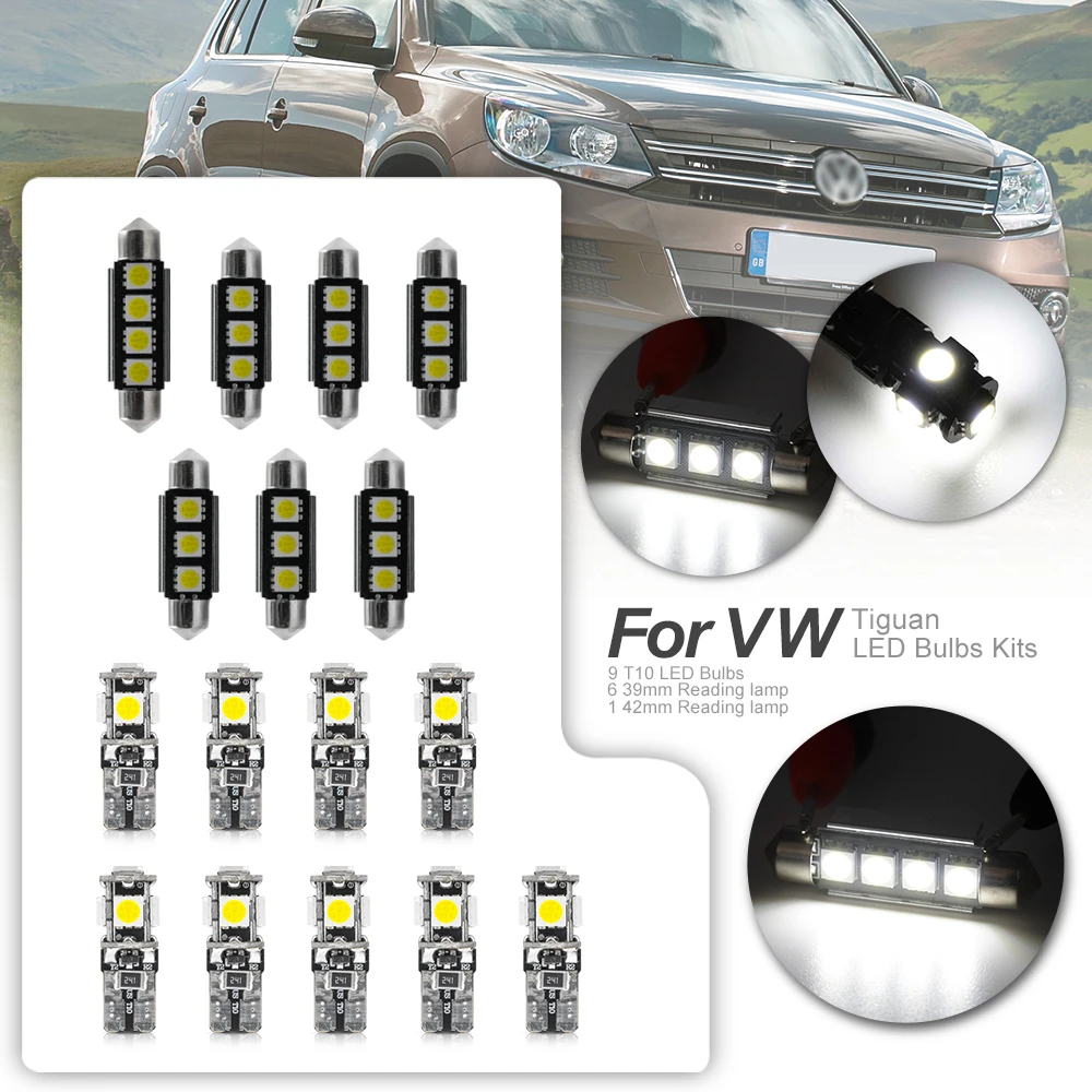 14pcs White Auto Interior LED Light Bulbs Canbus Kit For 2007 2018 VW