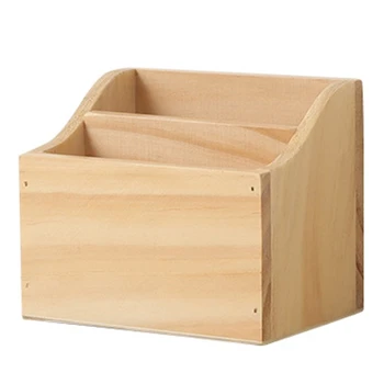 

Desktop Organizer Retro Wooden Storage Box Remote Control Phone Pen Holder 2 Grid Container