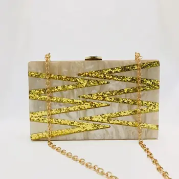 

Women Vintage Striped Patchwork Clutch Evening Bag Bridal Party Acrylic Handbag