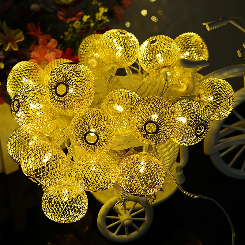

Iron Lantern Ball 5M 20LED Solar Light Outdoor Christmas LED Garlands Power Storage Fairy String Lights Garden Patio Decoration