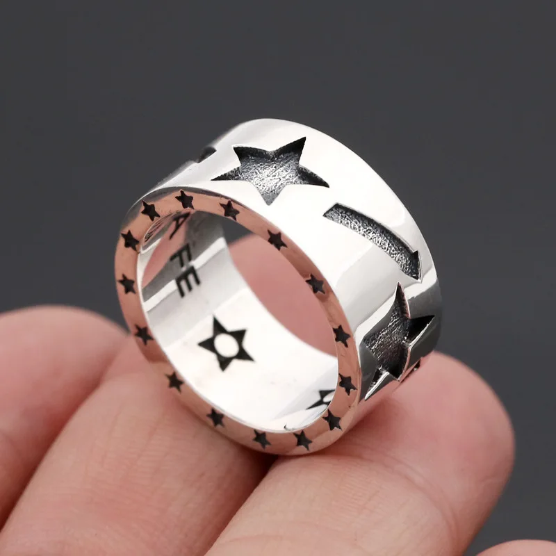 

925 Sterling Silver Unique Arrow High Polished Five Pointed Star Vintage Hammered Wide Band Ring For Men And Women Size 16 To 24