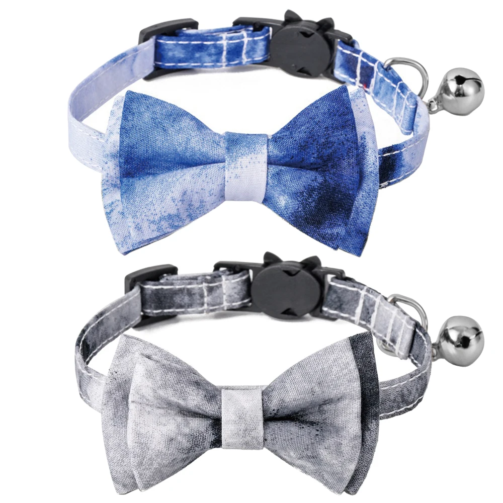 

Bowtie Cat Collar Breakaway with Bell Casual Blue Color Tie Dyed Adjustable Safety Kitten Collars Bow Tie for Pet and Puppies