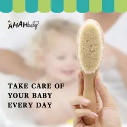 Free Custom Logo Newborn Baby Hair Brush Wool Baby Soft Goat Wood Hair Brush Infant Head Massager Portable Baby Hair Bath Brush