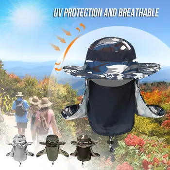 

Outdoor Sport Hiking Visor Hat Breathable Wide Brim UV Protection Sun Hat Protection Face Neck Cover Fishing Sun Protect Caps