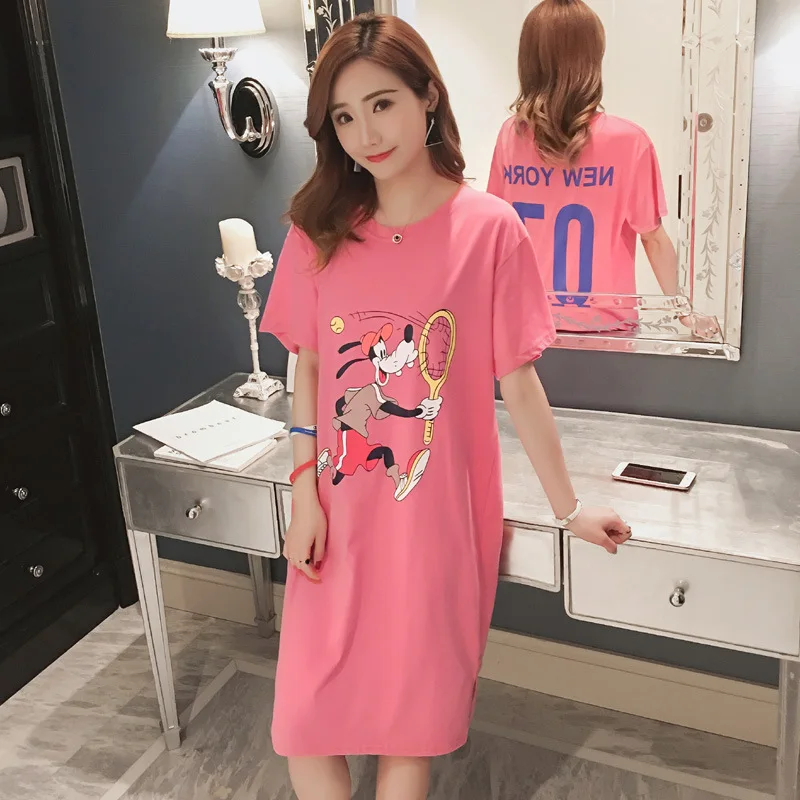 

Summer Wear New Style Mid-length Printed WOMEN'S T-shirt Korean-style Large Size Fat Mm Casual Base Dress Fashion