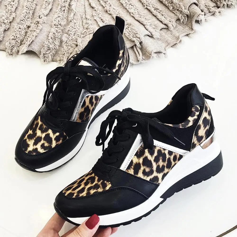 

Leopard Sneakers Woman New Platform Shoes Women Stylish Thick Sole Sports Fashion Styles Light Weight wedge shoes