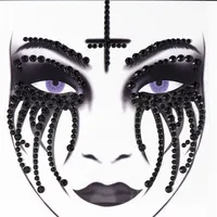 Halloween Fake Tattoo Skull Bone Face Art Jewelry Rhinestone Sticker for Carnival Night Clubbing Makeup Body Art 1