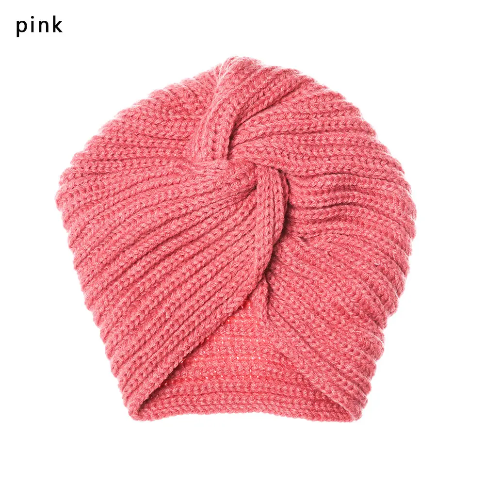 Knitted Spring Winter Hat Women Felt Hat Ladies Turban Head Wrap Caps for Women Twist Headwrap Hat Girls Croceht Beanies LLA24 - Цвет: Розовый