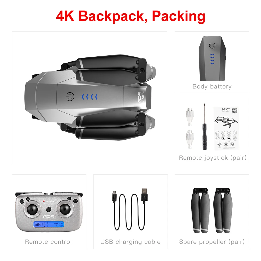 4K- backpcck-1B SG907 Дрон 4K камера gps Дрон широкий угол анти-встряхивание wifi FPV RC складной дроны профессиональные дроны RC Квадрокоптер игрушка - Цвет: 4K- backpcck-1B