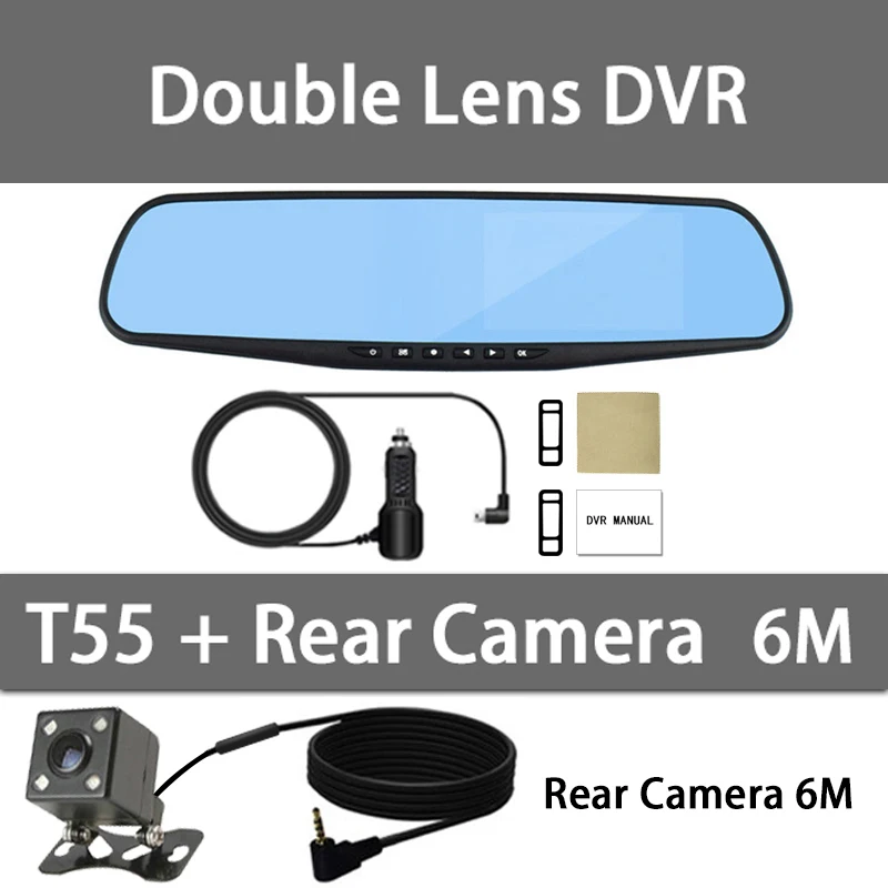 Double Lens DVR-6M Dvr dash cam era dash cam Автомобильный видеорегистратор зеркало с двумя объективами камера заднего вида dashcam Авто рекордер видео full hd спереди и сзади - Название цвета: Double Lens DVR-6M