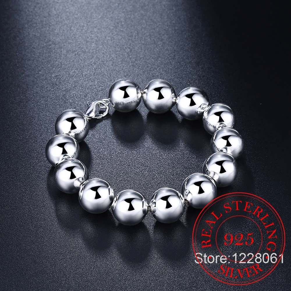 925 Silver Big Bead Chain Bracelet 4mm 6mm 8mm 10mm 14mm Bracelet for Women Fine Jewelry for Banquet Wedding Anniversary
