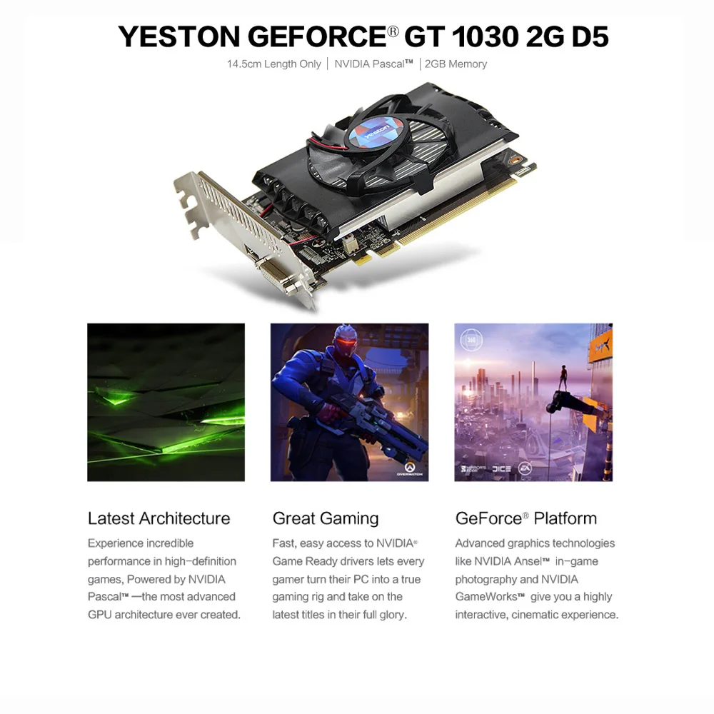 Yeston игровой ПК Видеокарта Gt 1030 2 ГБ Gddr5 видеокарты Nvidia Pci Express 3,0 видеокарта