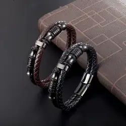 Красивый Панк мужской тканый браслет кожаный браслет черный/коричневый кожанный браслет из нержавеющей стали магнитный мужской подарок