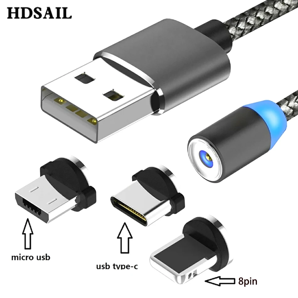 

HDSAIL1m 2 m micro USB line magnetic charger For iphone Samsung millet 2.4A fast charging magnet charger data line Android mobil