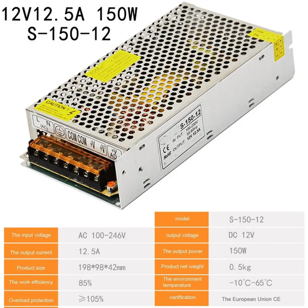 DC 12V 12.5A 150W Переключение Питание DC12V 6A 8.5A 10A 12.5A 15A 16.5A 20A 25A 30A 33A 40A 60A AC 220V постоянного тока 12 вольт для детей возрастом от 12 V Светодиодные ленты - Цвет: DC 12V 12.5A 150W