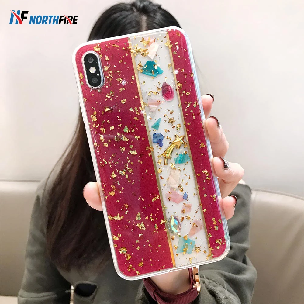 Роскошные золотые Фольга диаманта Bling чехол для iPhone XR/XS Max/X 6/6 S/7/8 Plus мягкий клей s