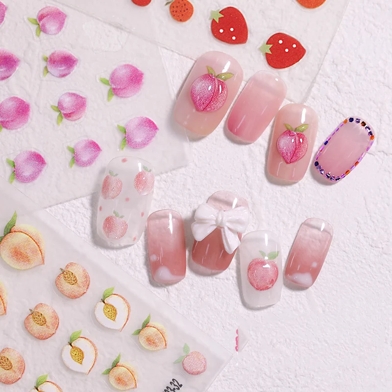 

2021 New 3D Nail Art Stickers Bohemia Lovly Pink Fuirt Image Nails Stickers for Nails Sticker Decorations Manicure Z0443