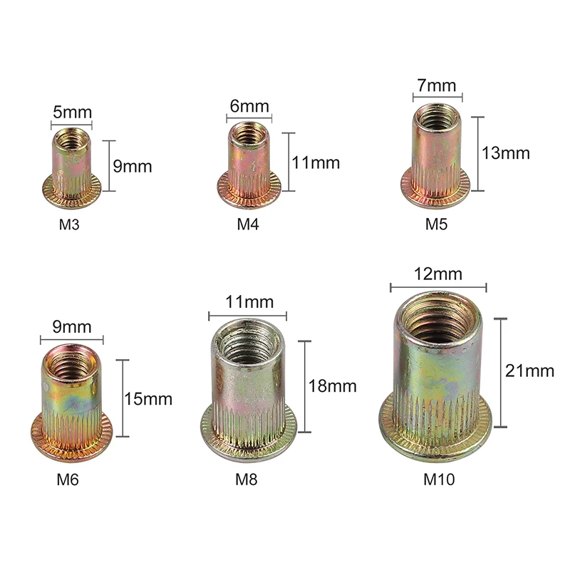 

220pcs Set Boxed Threaded Rivet Nut Zinc Plated Steel Rivnuts Fastener Nutsert