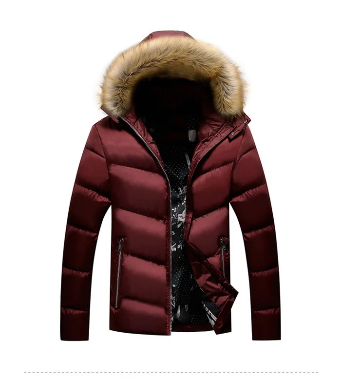 Red Mountainskin Winter Padded Coat Mens Jackets Thick Parka Fur Collar Hooded Men's Coats Casual Outerwear Brand Clothing SA777 - Цвет: Red