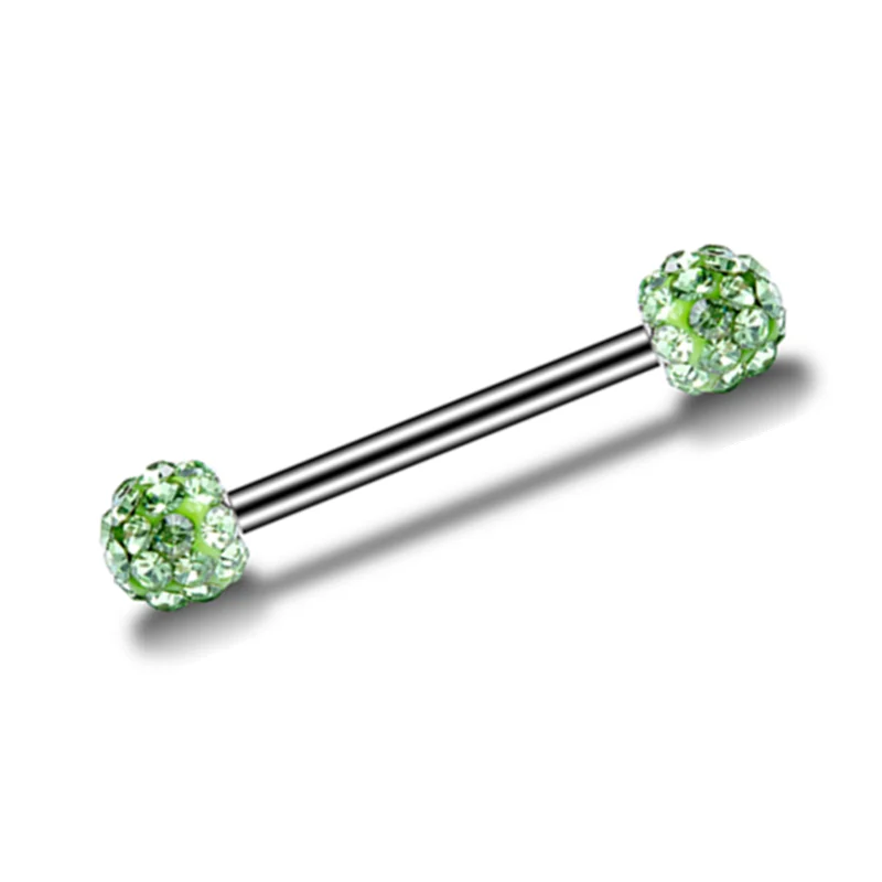 green MODRSA 1 шт из нержавеющей стали промышленный пирсинг-штанга для языка Пирсинг хрустальный шарик носа Ушные Шпильки для сосков, губ пирсинг ювелирные изделия для тела - Окраска металла: green