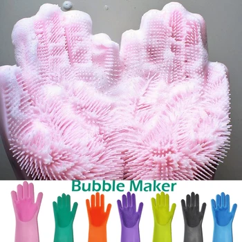 

1Pcs Silicone Dishwashing Gloves with Cleaning Brush Kitchen Housekeeping Washing Gloves 100% Food Grade Cleaning Gloves