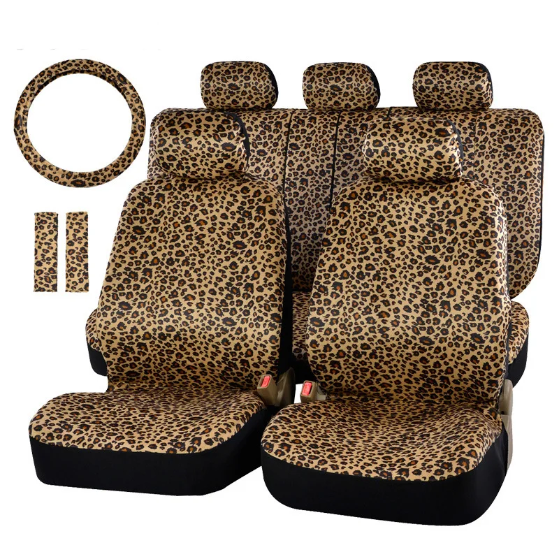 

12in1 hot sale Luxury Leopard Print Car Seat Cover Universal Fit Seat Belt Pads with 15" Universal Steering Wheel Protector