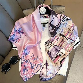 

Fashion Twill Silk Scarves For Women Printed Kerchief Hijab Scarf Female 90*90cm Square Shawls and Wraps Neck Scarfs For Ladies