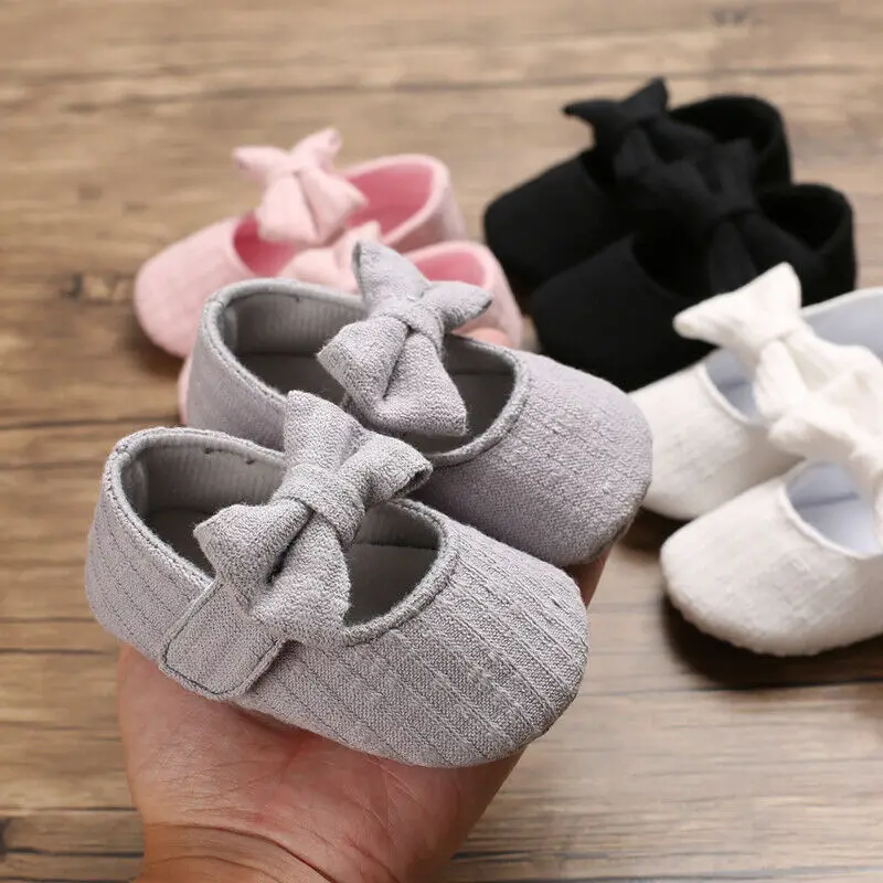 New Infant Baby Shoes Newborn Pram Solid Bowknot Hook Girls Princess Moccasins Soft Shoes