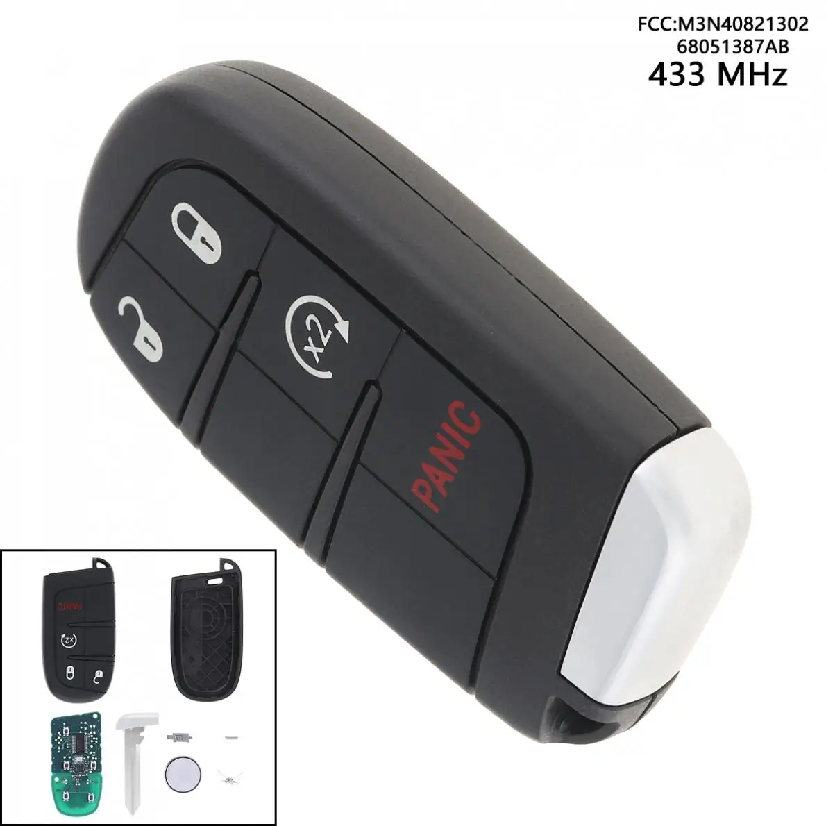 

433MHz Keyless Uncut Flip Remote Key Fob Transmitter Push Start Fobik M3N40821302 68051387AB for Dodge no Battery