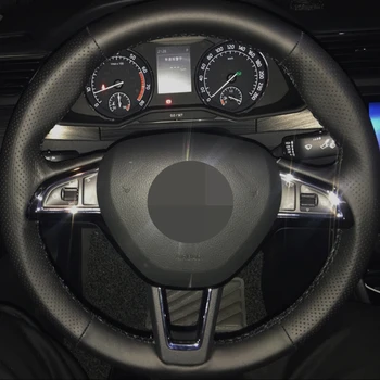 

Black Hige Sofe Faux Leather Car Steering Wheel Cover for Skoda Kodia Karoq 2016-2019 Octavia Superb Yeti 2013-2019 Scala 2019