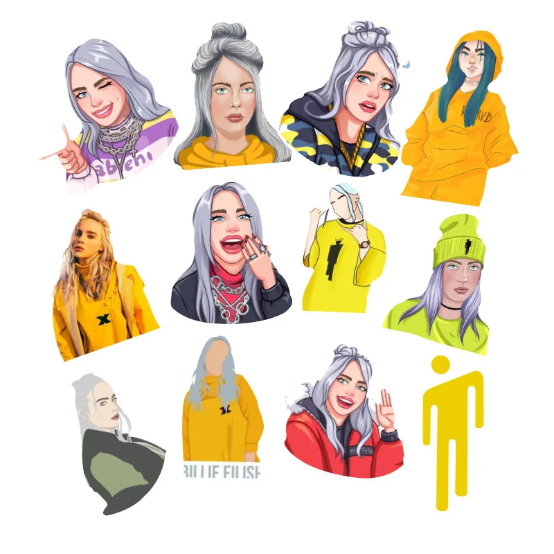 53 шт. Billie Eilish наклейки ПВХ наклейки мультфильм Скейтборд холодильник гитара сноуборд автомобиль мото багаж водонепроницаемые наклейки для ноутбука