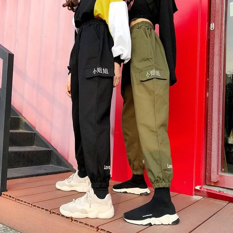Женские брюки-карго с высокой эластичной талией BF Harajuku женские повседневные унисекс с принтом и большими карманами универсальные уличные Женские повседневные Новые
