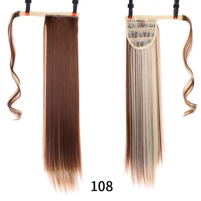MSTN 24 Inches Long Synthetic Straight Ponytails for Women Natural Clip In Ponytail Hair Extension Hairpieces Blonde Fake Hair 0020-108