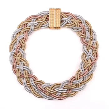 

2020 Rope Chain Braided Chunky Statement Choker Necklace for Women Florosy Brand Jewelry New Fashion Magnetism Button Necklace