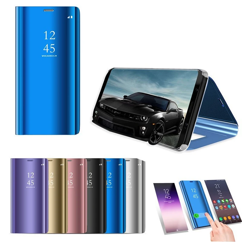 

Plated Mirror Leather Case For iPhone 11 XSmax xs xr x s 6 7 8 Plus 360 Degree Protection Cover Bracket Multiple Colour