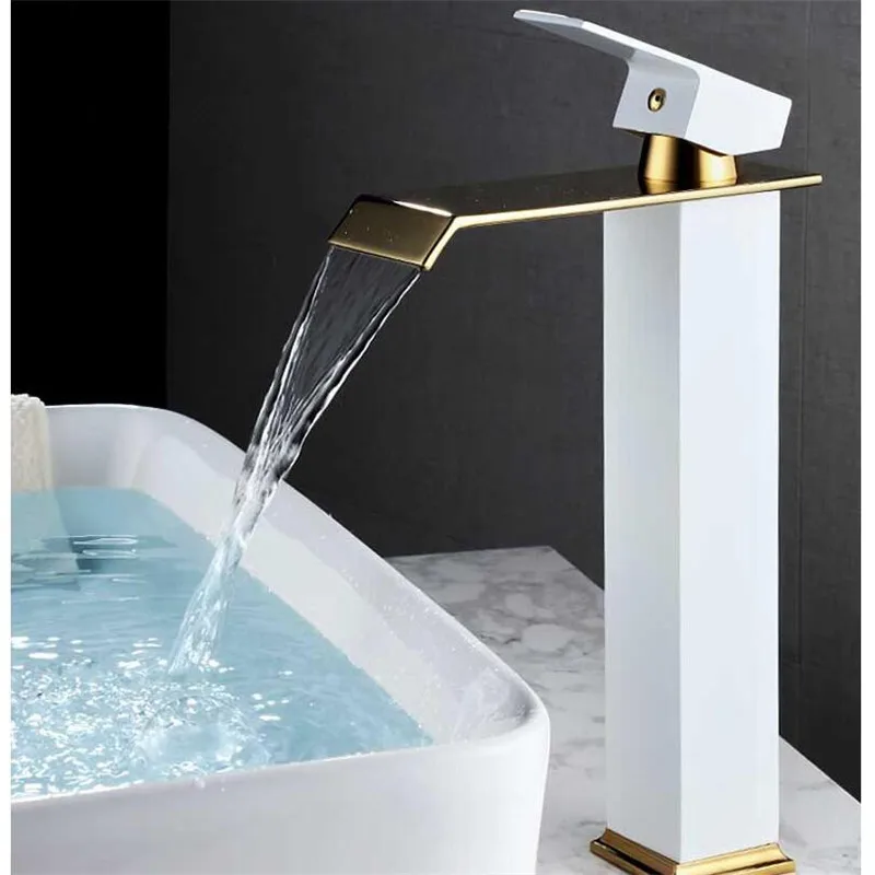 Basin Faucet Gold and Black Waterfall Faucet Brass Bathroom Bathroom Basin Mixer Tap Hot and Cold Sink faucet basin faucet bathroom faucet