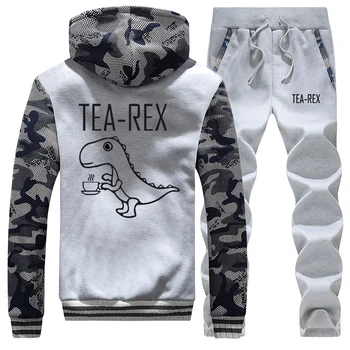 

Cartoon Dinosaur Tea Rex Hoodies Sweatwhirt Camouflage Warm Mens Jacket+Pant 2pcs Sets Thick Winter Tracksuit Sport Suit Outdoor