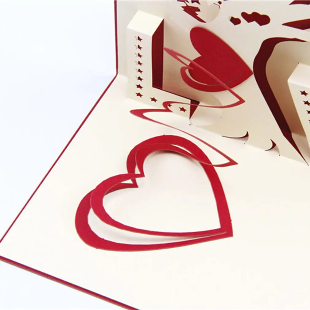 3D всплывающие поздравительные открытки подарок на день рождения карты красное сердце фестиваль открытка Винтаж приглашение свадьба