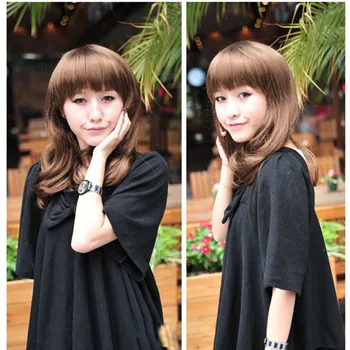 

Rinka Style Curly Long Wig Hair with Neat Eyebrow Bang (Brown)