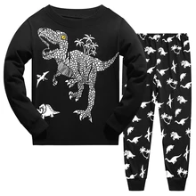 Boys Pyjamas Set Glow in The Dark Dinosaur Pjs Long Sleeve Kids Pajama Cotton Sleepwear Dino Nightwear Children Outfit Age 3-10T