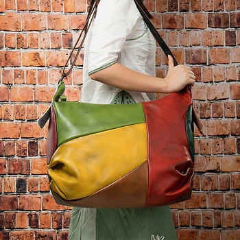 

Luufan women`s genuine leather shoulder bag lady bag retro 15-inch computer crossbody bag crescent shaped travel bag