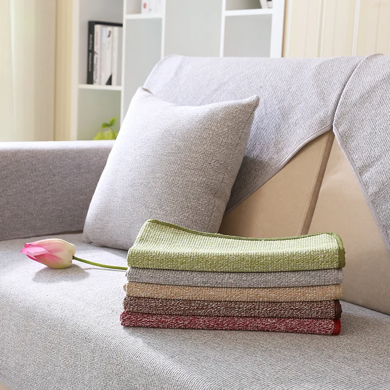 

Summer Solid Color Sofa Cushion Fabric Cotton Linen Simple Four Seasons Anti-slip Modern Double-Sided Flax Seat Cushion Sofa Cov