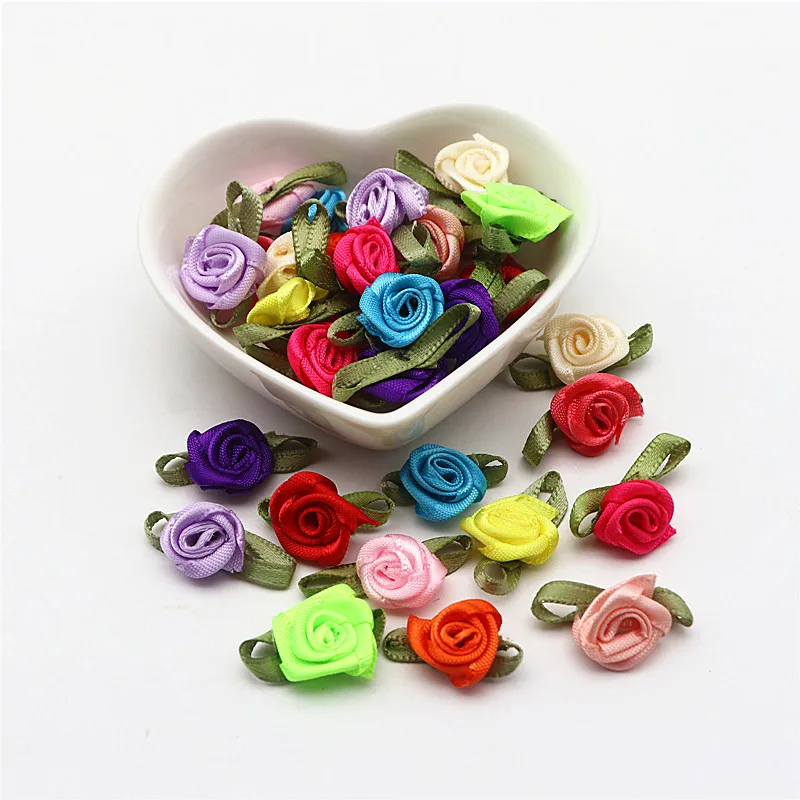 Green Leaf Rose Ribbon DIY Decoration Bowknot for Clothing Accessories (50-100pcs)