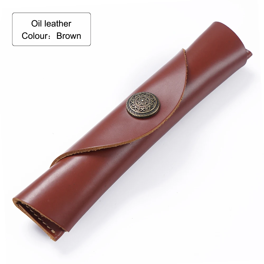 Oil leather Brown Новое поступление, сумка-карандаш из натуральной кожи, сумка для хранения, сумка-Органайзер для ручек, винтажная Ретро креативная канцелярская сумка - Цвет: Oil leather Brown