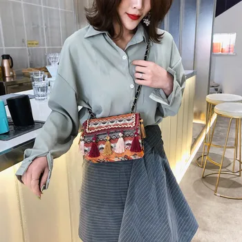 

Fashion Women Retro Weave Feather Tassel Flip Cover Crossbody Bag Female Party Shoulder Handbags Sac Main Femme Shoulder Bag