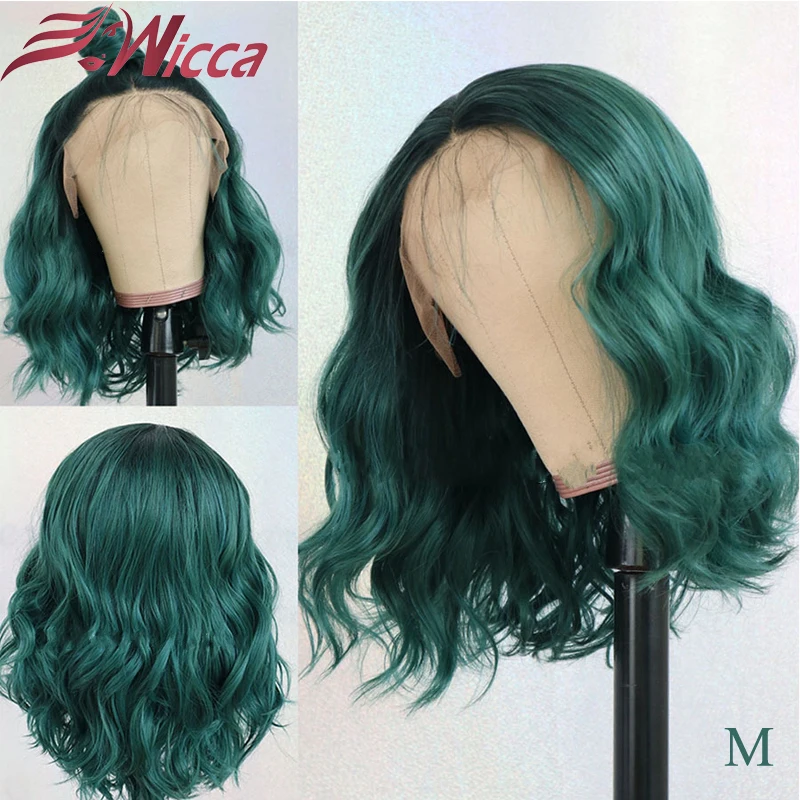 

Wicca 13x6 Lace Front 180 Density Human Hair Wigs Straight Full 360 Lace Frontal Wig Pre Plucked Wave Short Bob Dark Green Hair